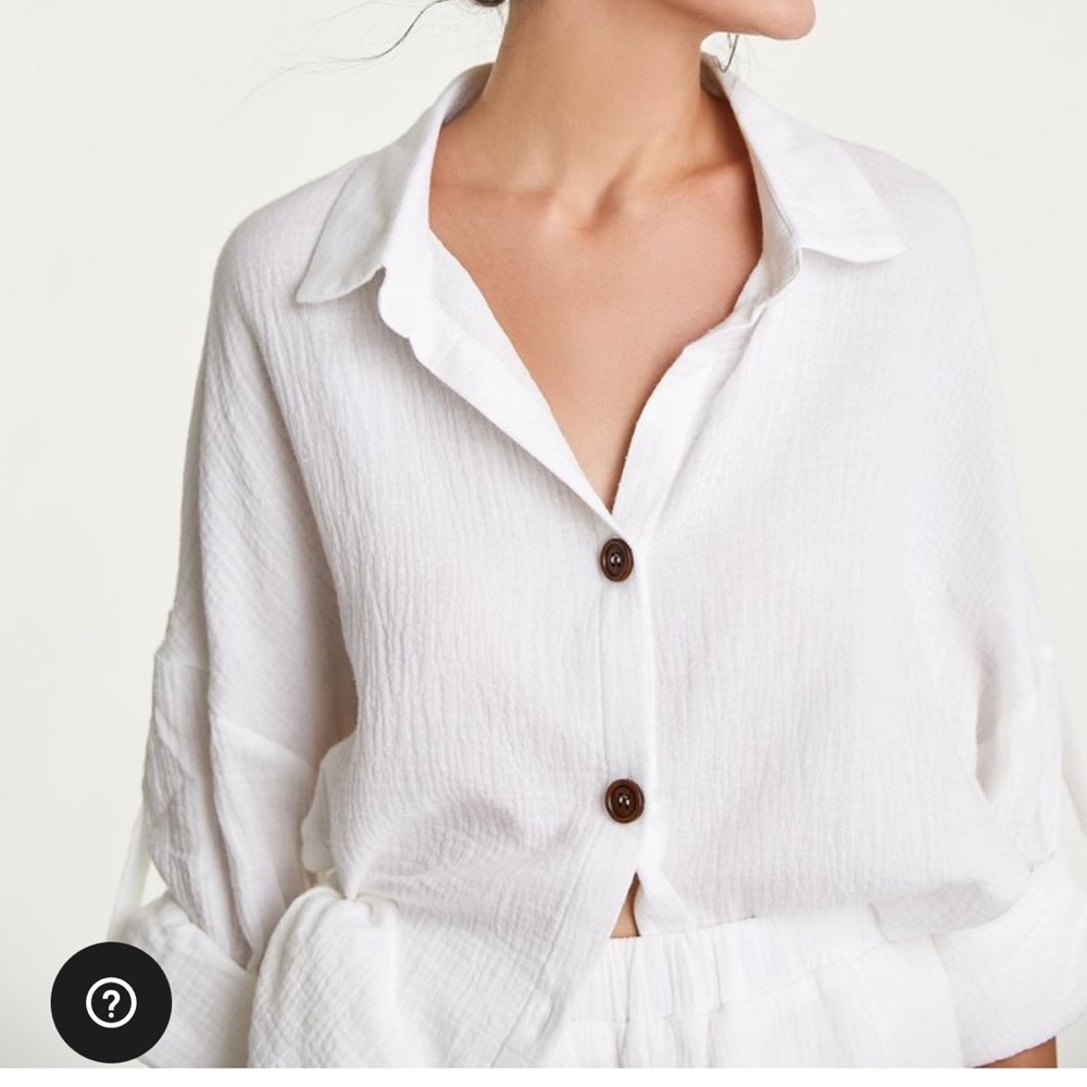 White Cotton Button-Up Shirt & Shorts Two-Piece Set